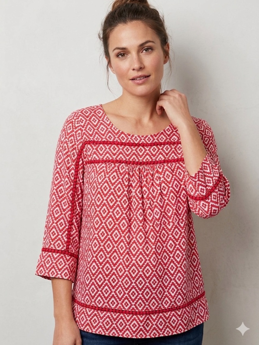 Skies Are Blue Red Geometric Boho Blouse - Size S